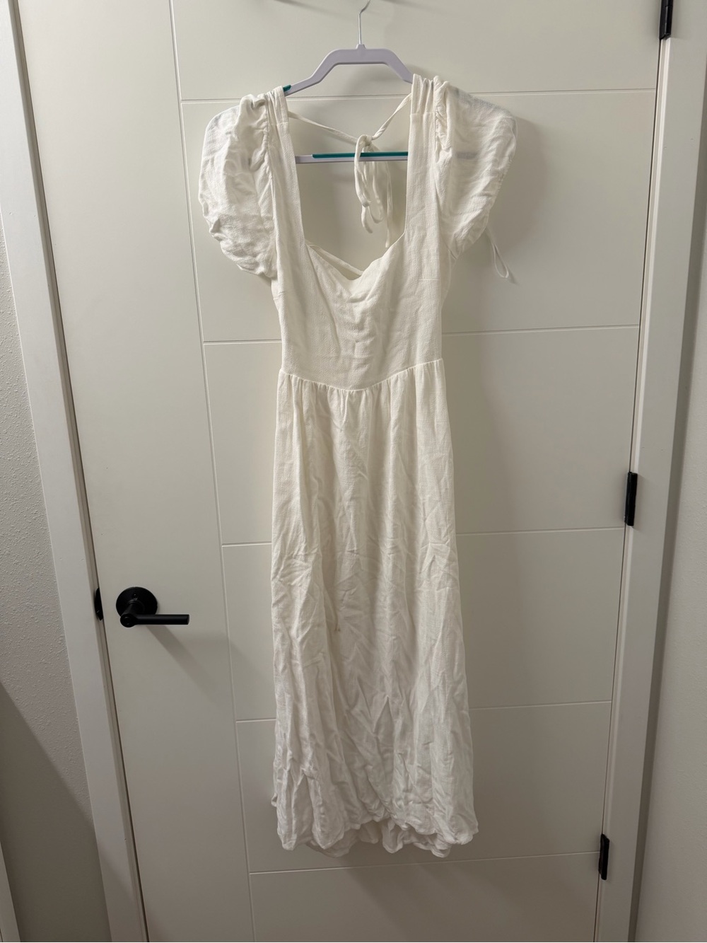 Women's White Maxi Dress with Puff Sleeves